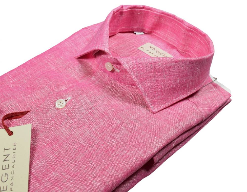 Regent by Pancaldi Camicia pancaldi corallo slim fit in puro lino collo alla francese Vendita Calda