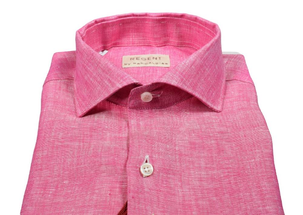 Regent by Pancaldi Camicia pancaldi corallo slim fit in puro lino collo alla francese Vendita Calda