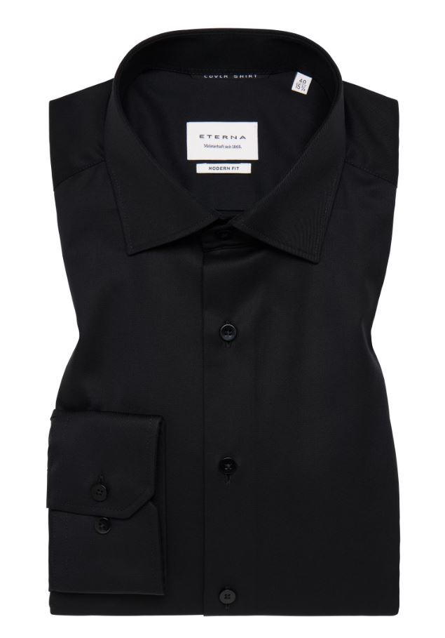 Eterna Camicia nera eterna modern fit collo classico italiano Nuovo
