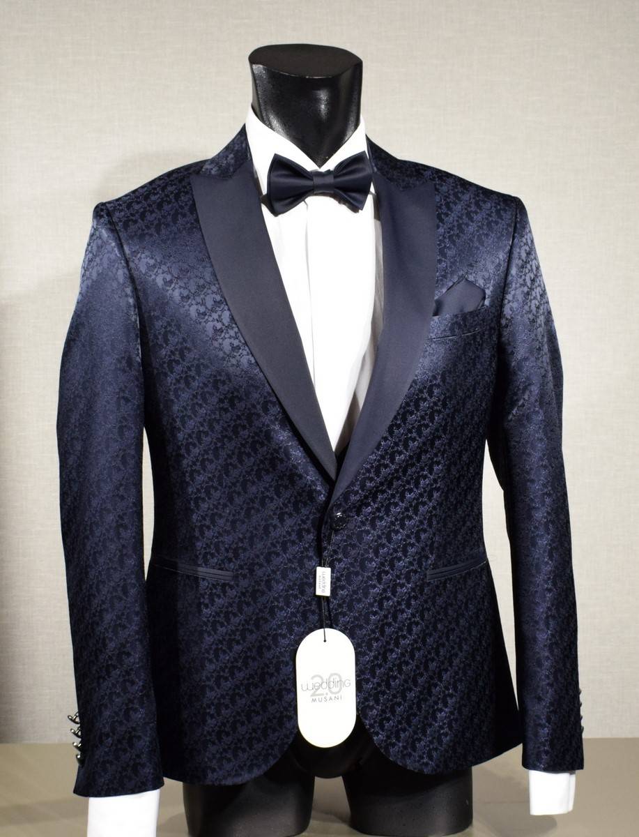 Musani Milano Cerimonia Abito smoking blu damascato musani cerimonia slim fit Presa