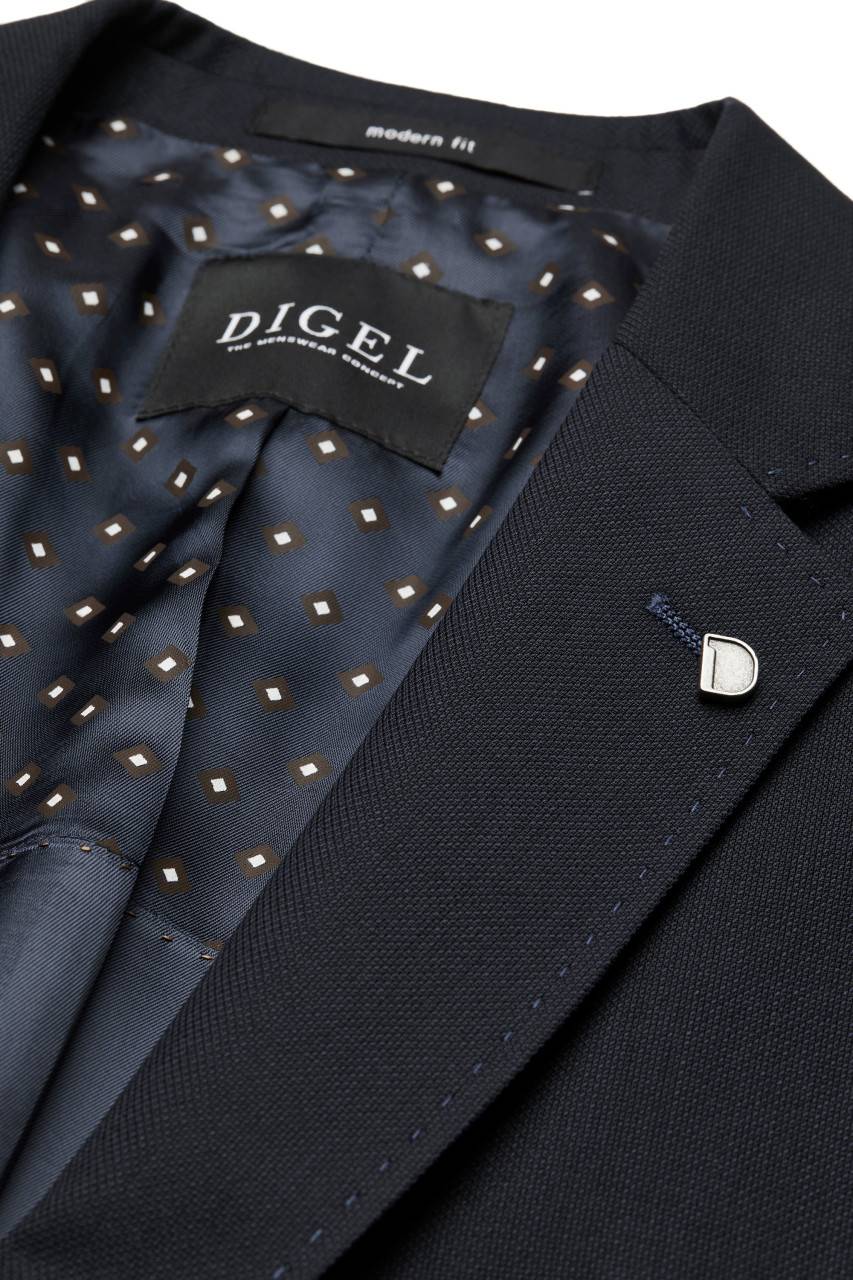 Digel Giacca blu scuro digel drop quattro corto lana marzotto con tasche a toppa Italy