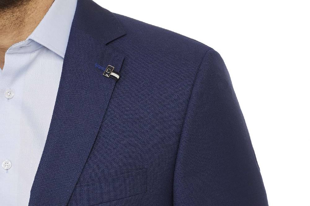 Digel Giacca blu marine digel drop quattro corto lana marzotto con tasche a toppa Italia