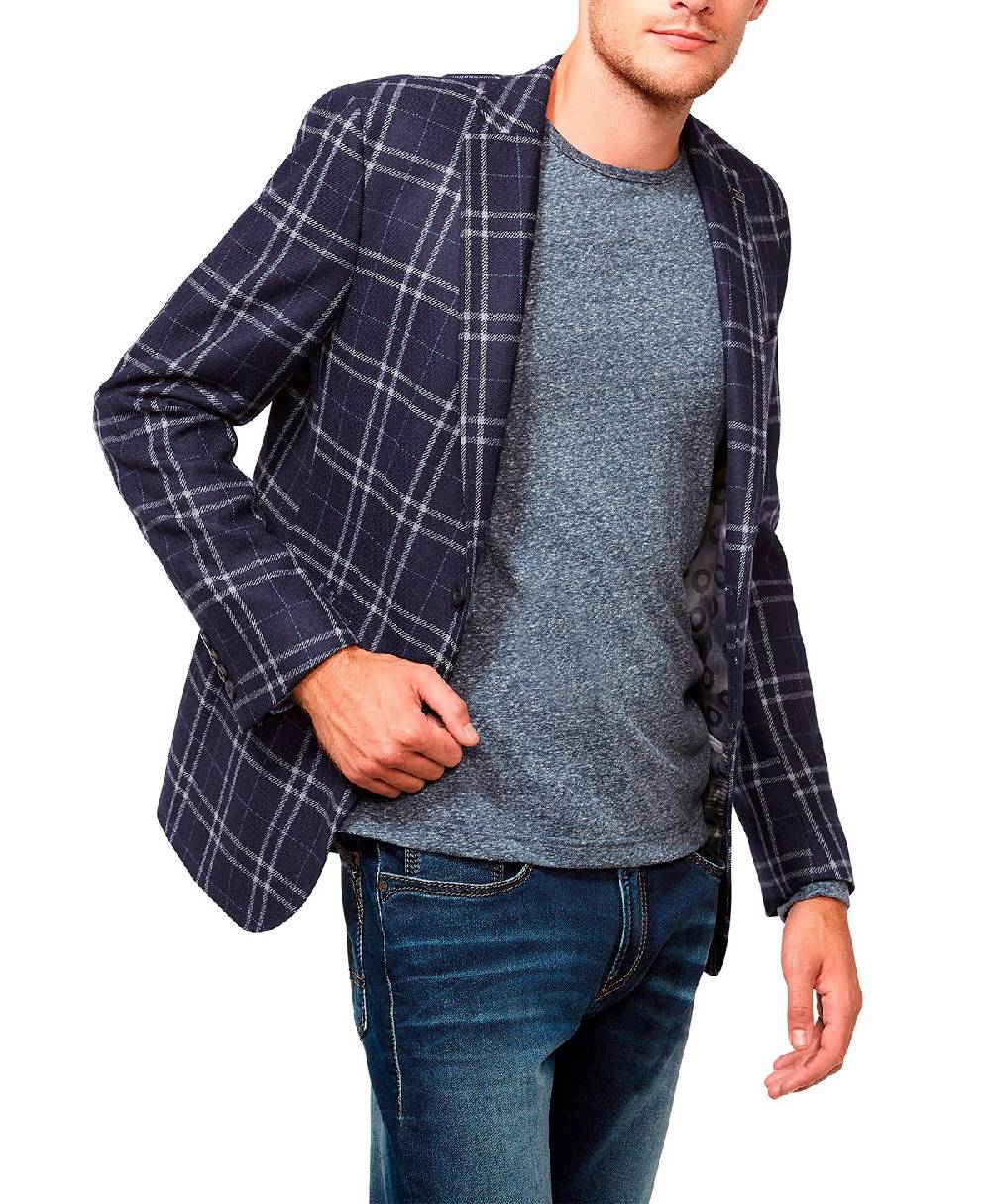 Digel Giacca moda slim fit digel in misto lana blu a quadri Qualità