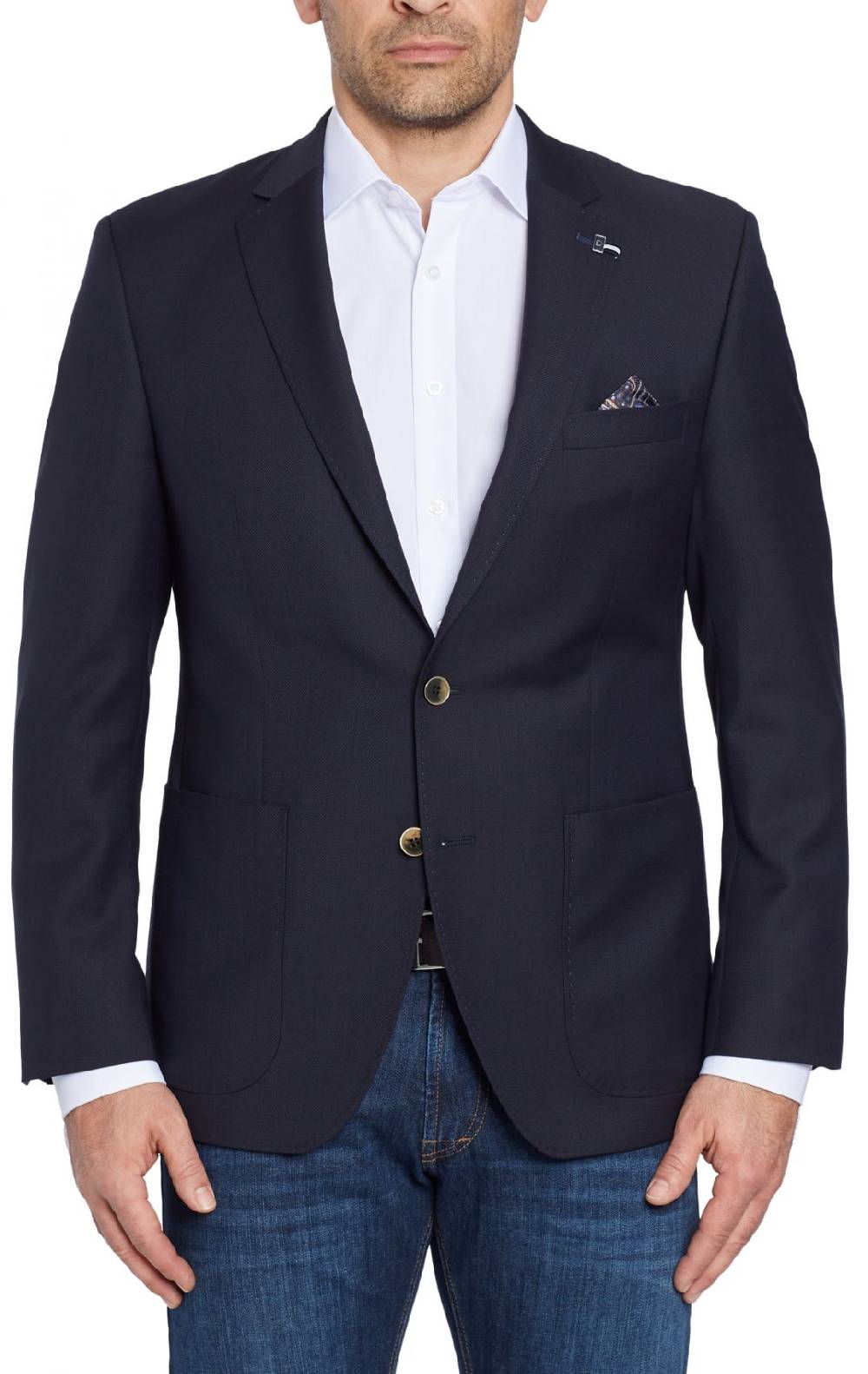 Digel Giacca blu scuro digel in pura lana vergine marzotto con tasche a toppa Qualità Garantita
