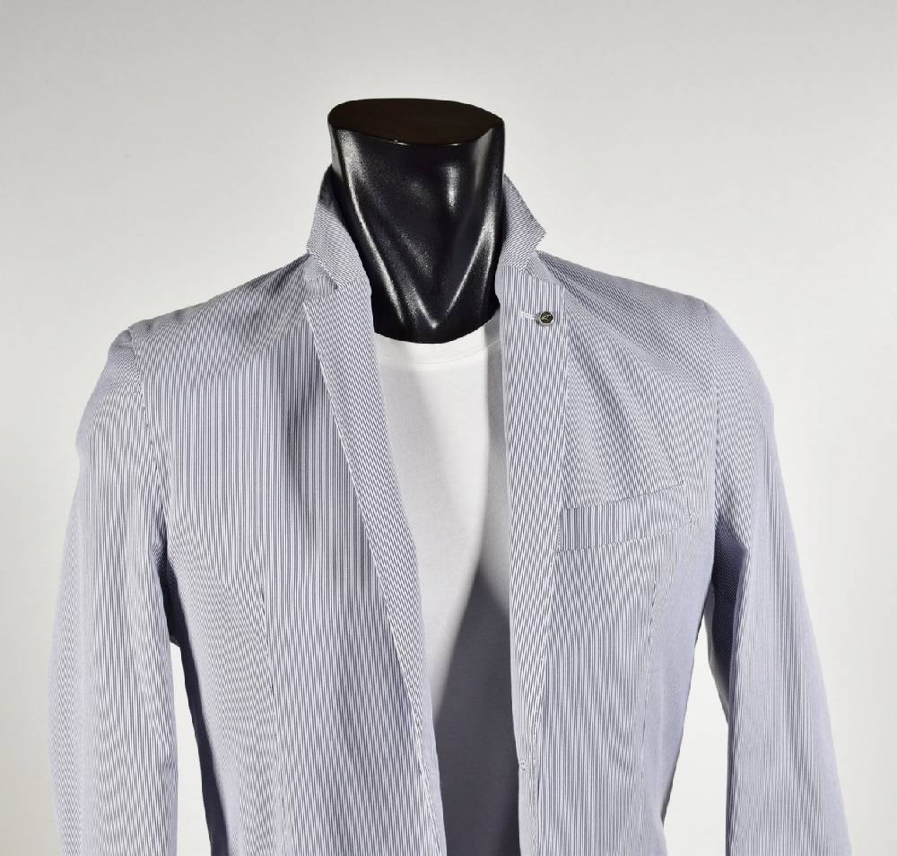 Falko Rosso Giacca misto cotone elasticizzato a righe azzurro sfoderata made in italy Pezzi Unici