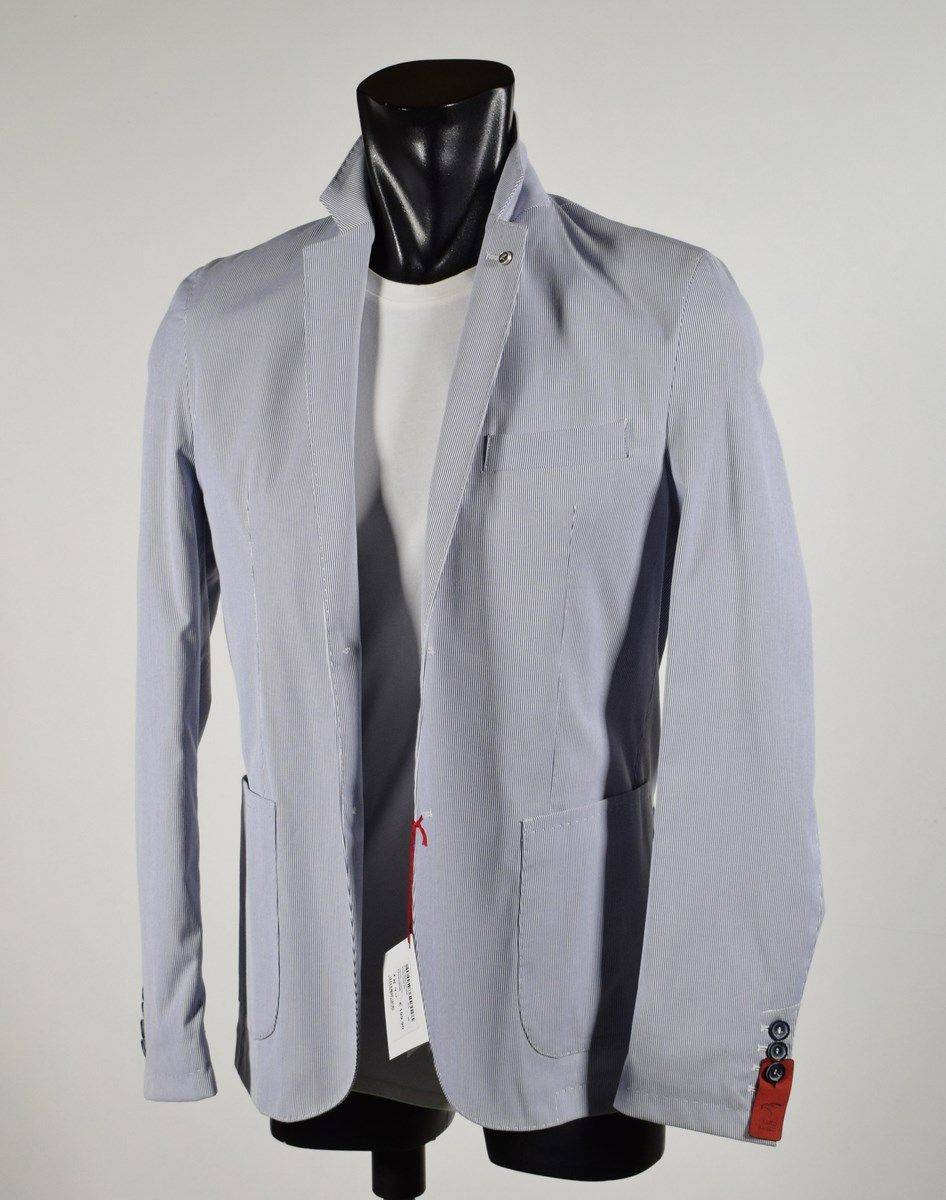 Falko Rosso Giacca misto cotone elasticizzato a righe azzurro sfoderata made in italy Pezzi Unici