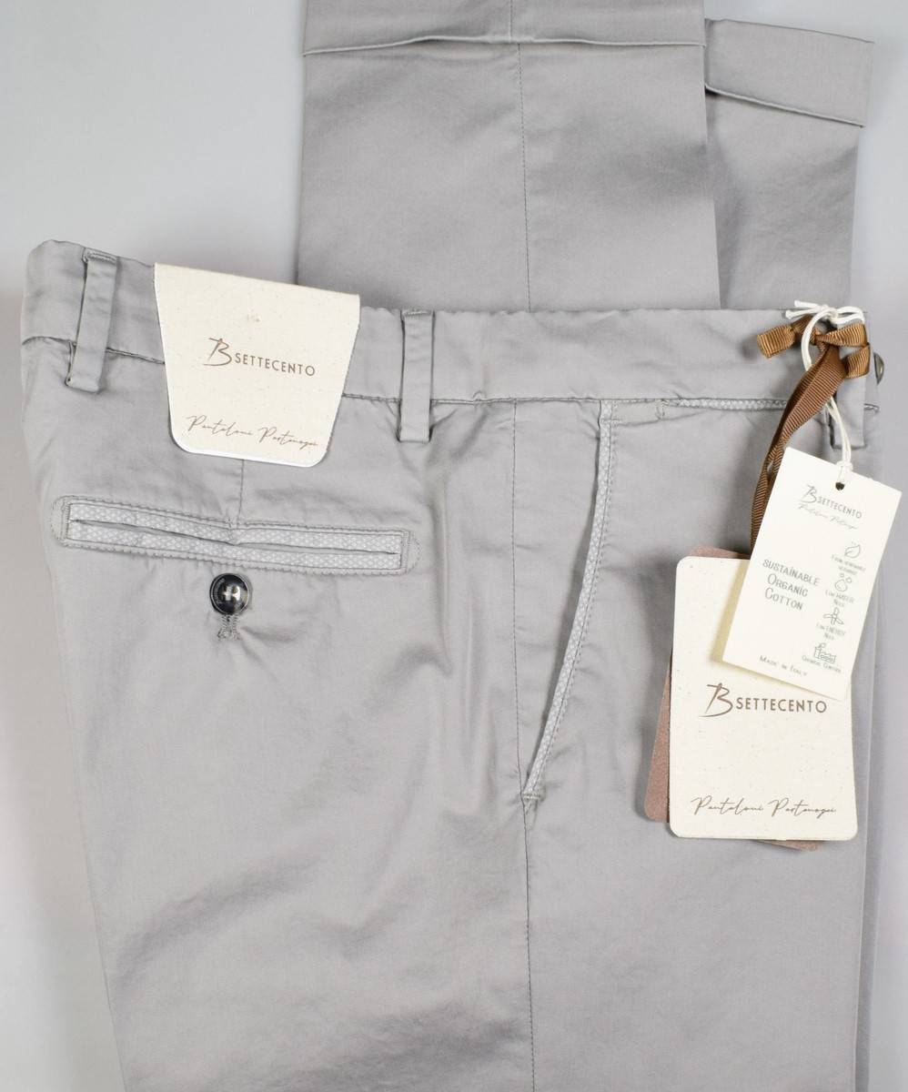 B Settecento Pantalone grigio chiaro b700 in cotone raso stretch slim fit Consegna Veloce
