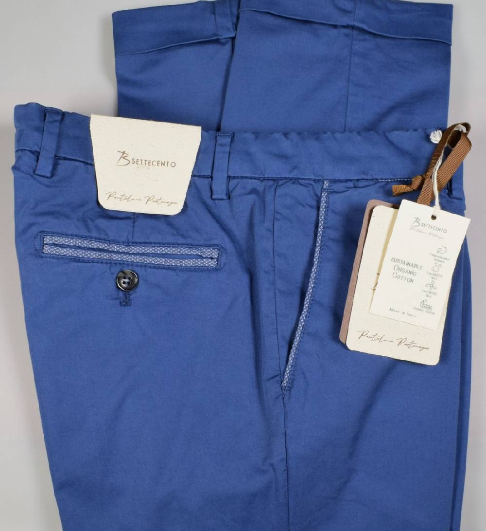 B Settecento Pantalone blu marine b700 in cotone raso stretch slim fit Promozione Limitata