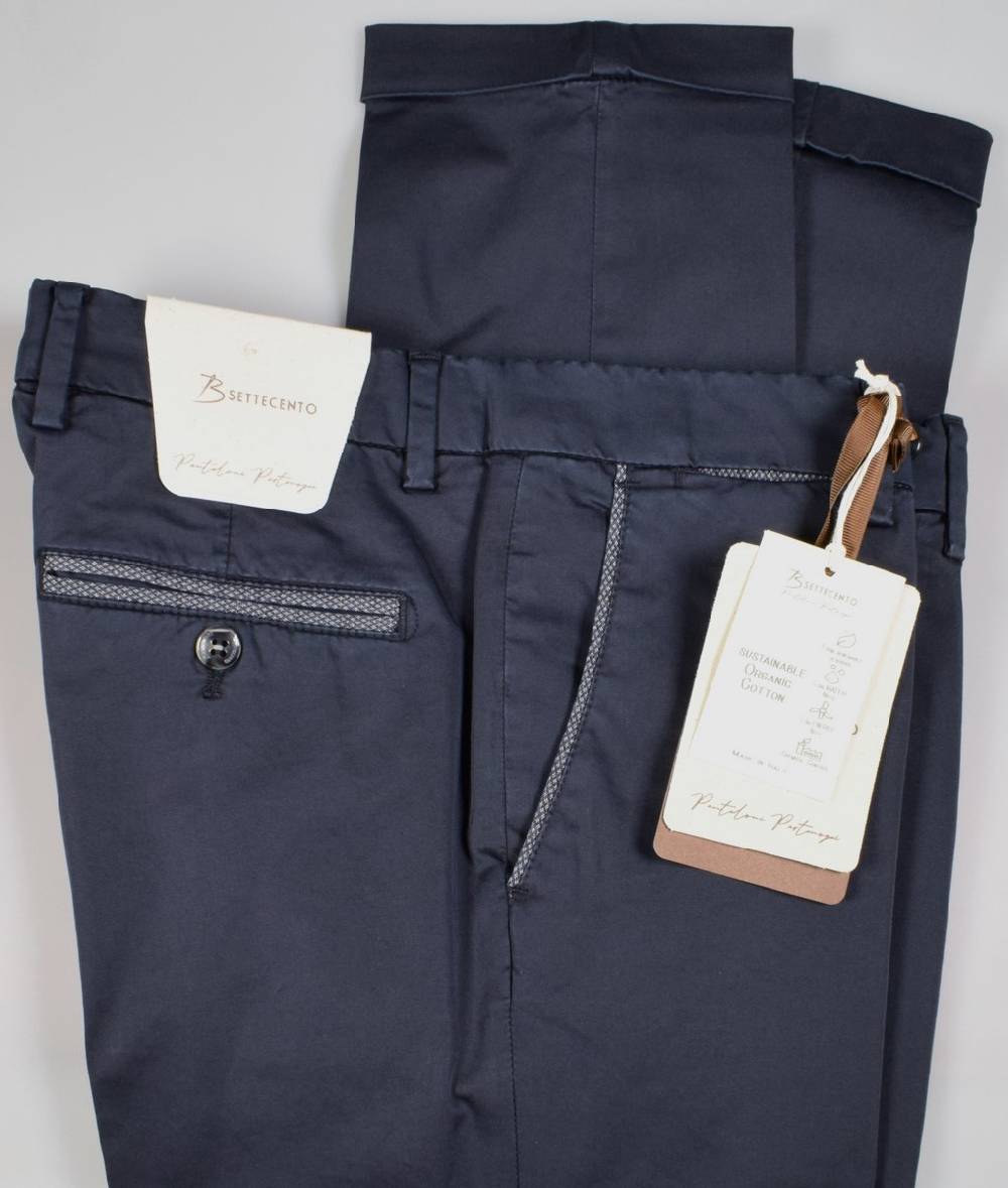 B Settecento Pantalone blu scuro b700 in cotone raso stretch slim fit Fino Al -60%