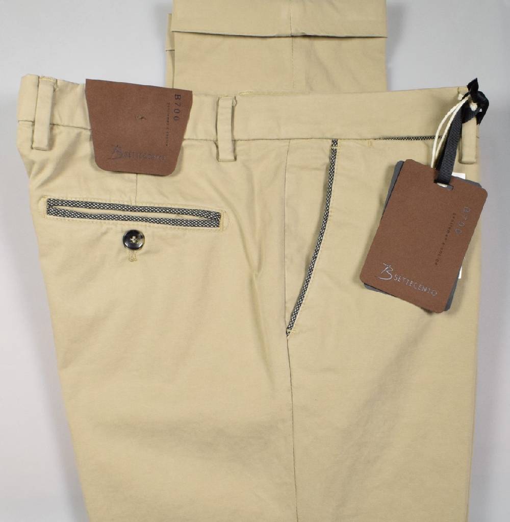 B Settecento Pantalone beige bsettecento in cotone raso stretch slim fit Presa