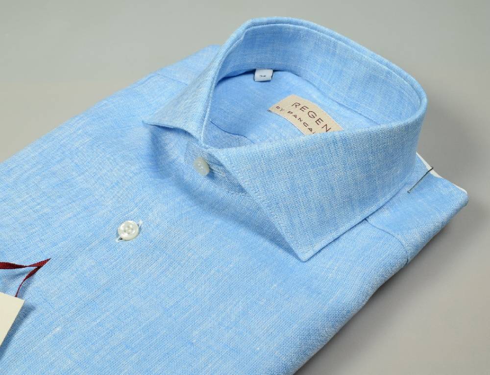 Regent by Pancaldi Camicia pancaldi verde acqua slim fit in puro lino collo alla francese Promozione temporanea