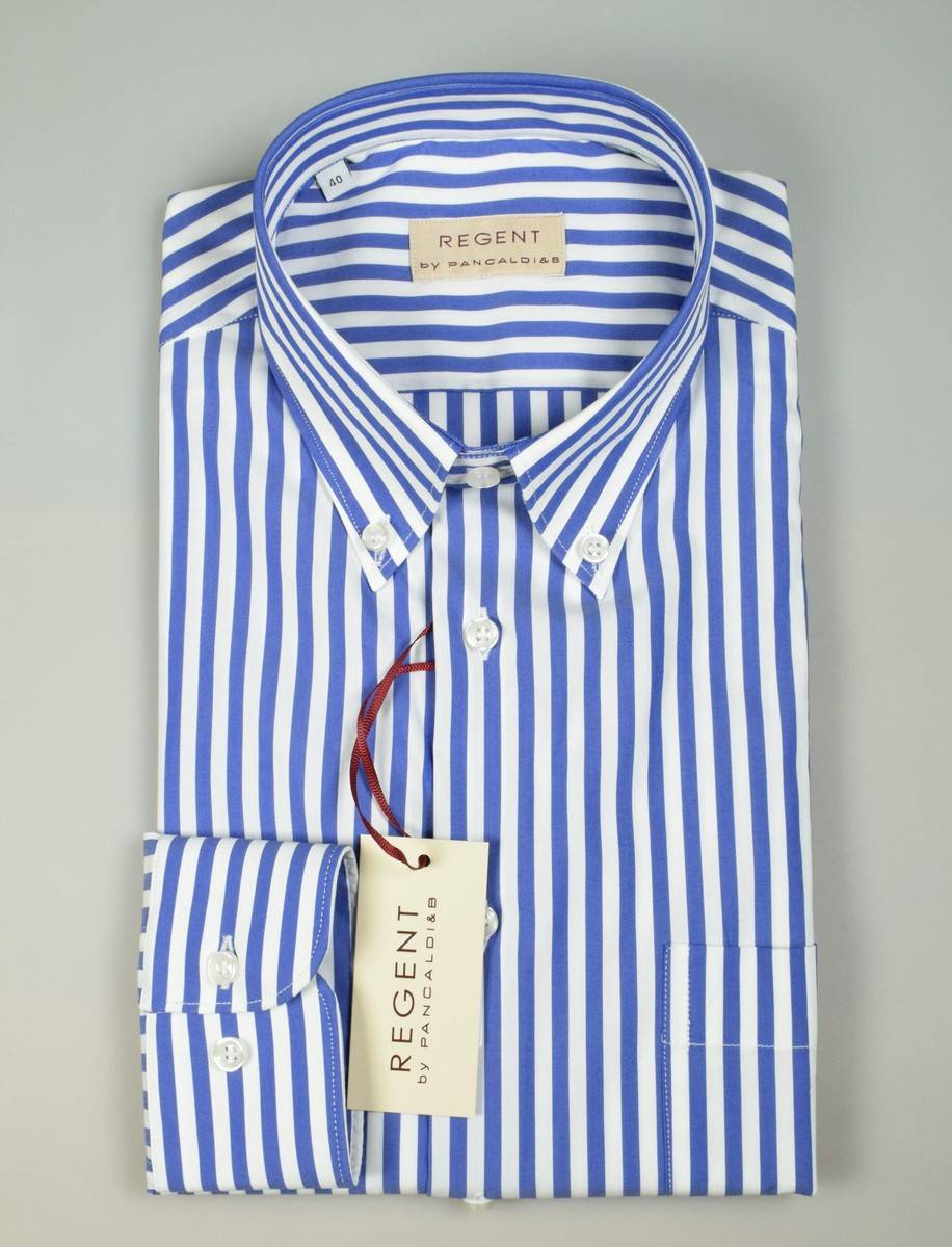 Regent by Pancaldi Camicia a righe azzurro pancaldi regular fit cotone stretch Fino al 60% di sconto