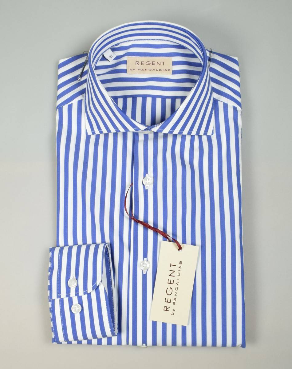 Regent by Pancaldi Camicia slim fit pancaldi a righe azzurro cotone stretch Fino al 65% di sconto
