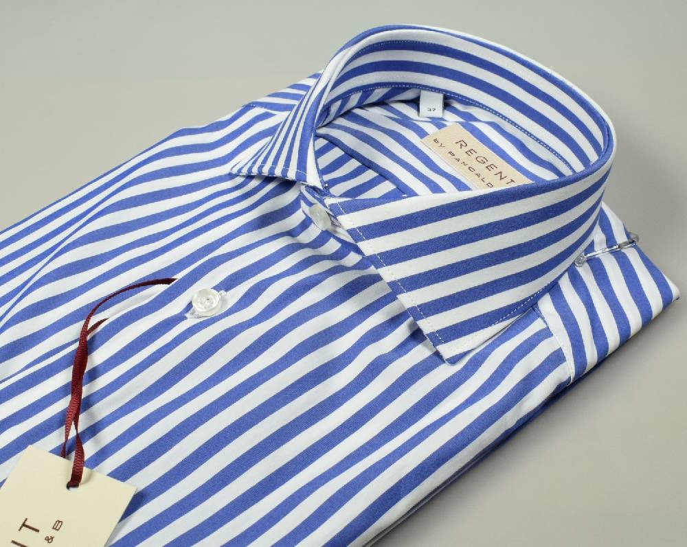 Regent by Pancaldi Camicia slim fit pancaldi a righe azzurro cotone stretch Fino al 65% di sconto