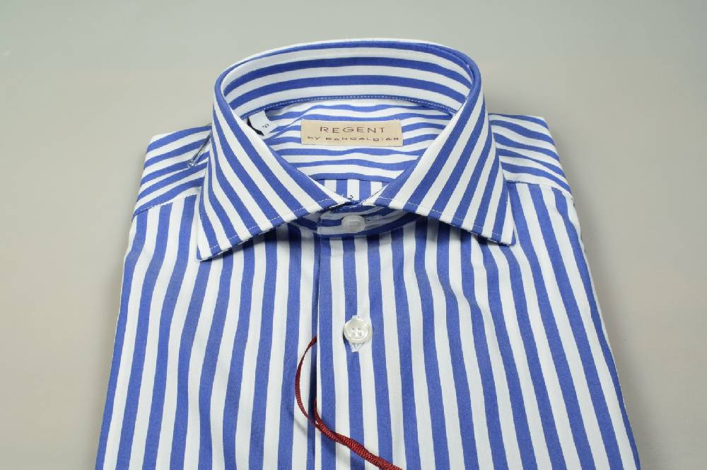 Regent by Pancaldi Camicia slim fit pancaldi a righe azzurro cotone stretch Fino al 65% di sconto