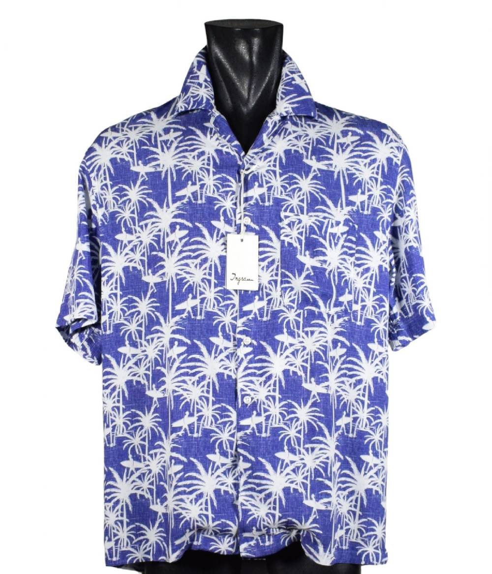 Camicia ingram azzurra collo bowling fantasia floreale Only for today