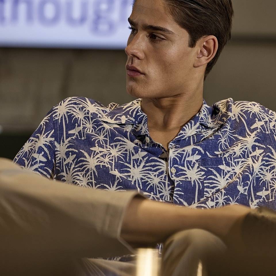 Camicia ingram azzurra collo bowling fantasia floreale Only for today