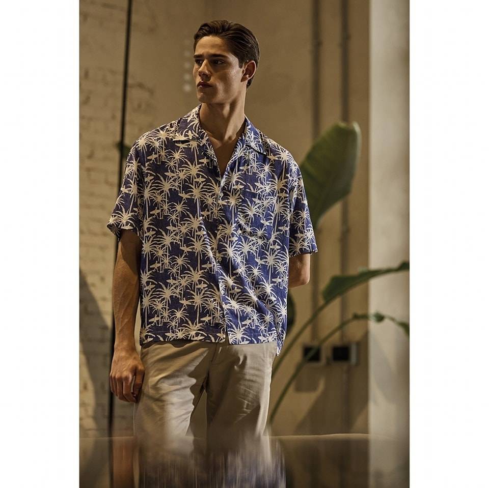 Camicia ingram azzurra collo bowling fantasia floreale Only for today