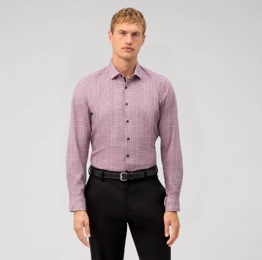Olymp Camicia bordeaux olymp slim fit cotone stretch stampato Fino al 55% di sconto