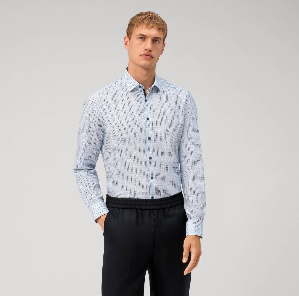 Olymp Camicia azzurra olymp slim fit cotone stretch stampato Discount Store per i nuovi prodotti