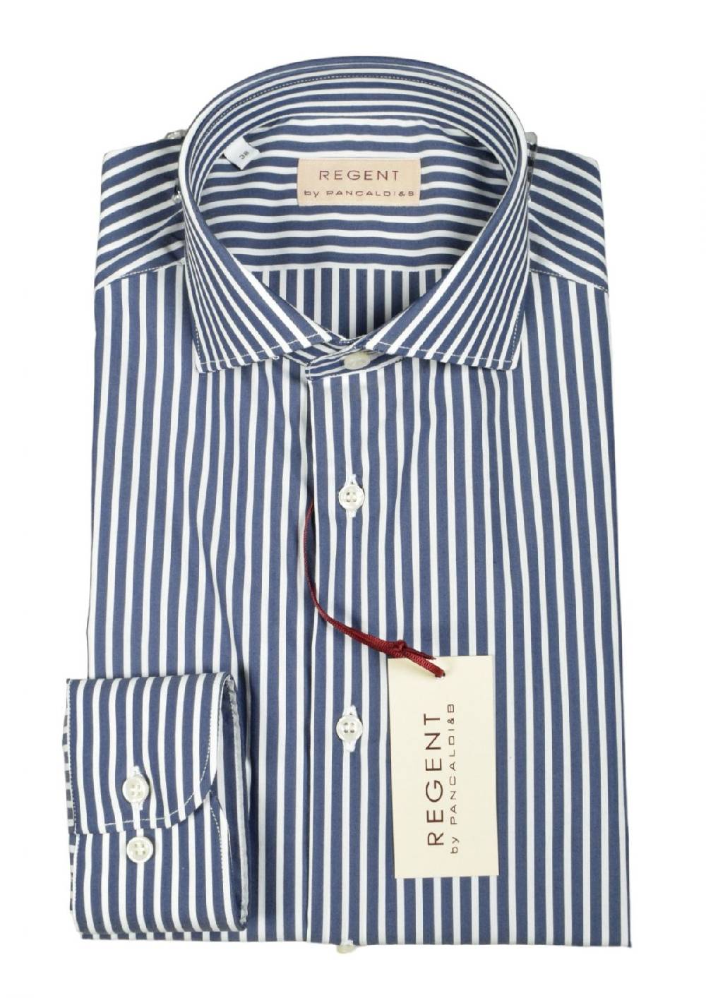 Regent by Pancaldi Camicia pancaldi slim fit blu scuro a righe cotone stretch Solo un giorno rimasto