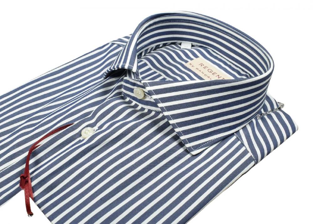 Regent by Pancaldi Camicia pancaldi slim fit blu scuro a righe cotone stretch Solo un giorno rimasto
