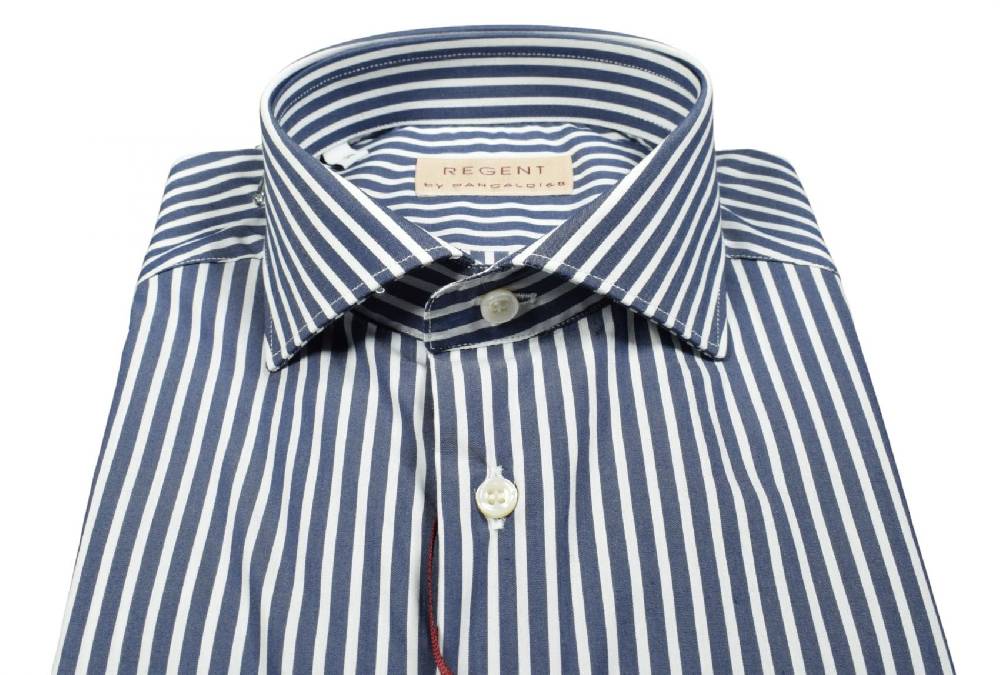 Regent by Pancaldi Camicia pancaldi slim fit blu scuro a righe cotone stretch Solo un giorno rimasto