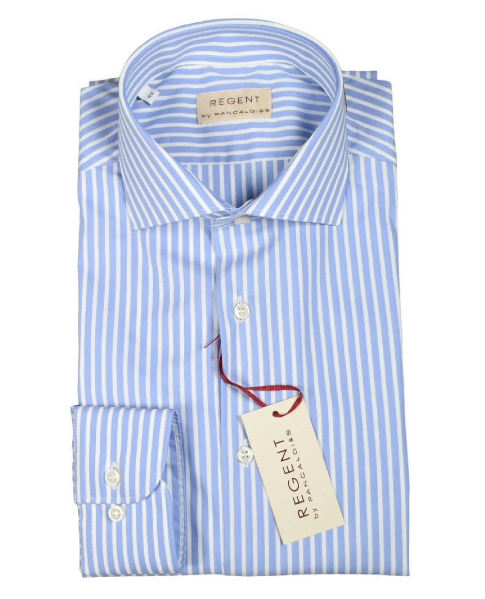 Regent by Pancaldi Camicia pancaldi slim fit celeste a righe cotone stretch Super sconto