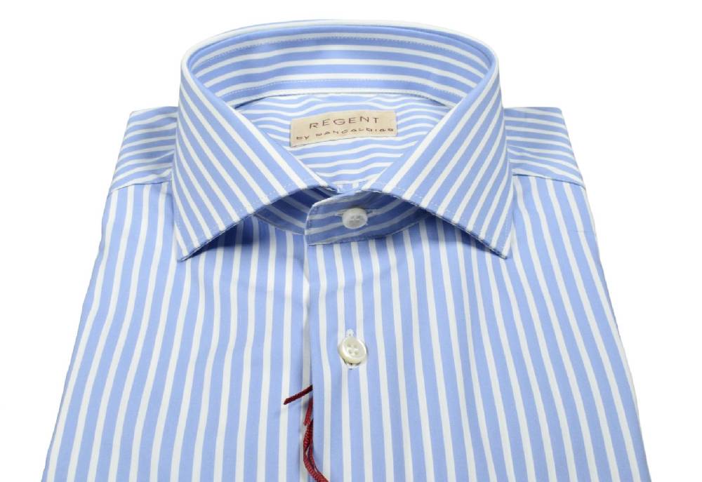 Regent by Pancaldi Camicia pancaldi slim fit celeste a righe cotone stretch Super sconto