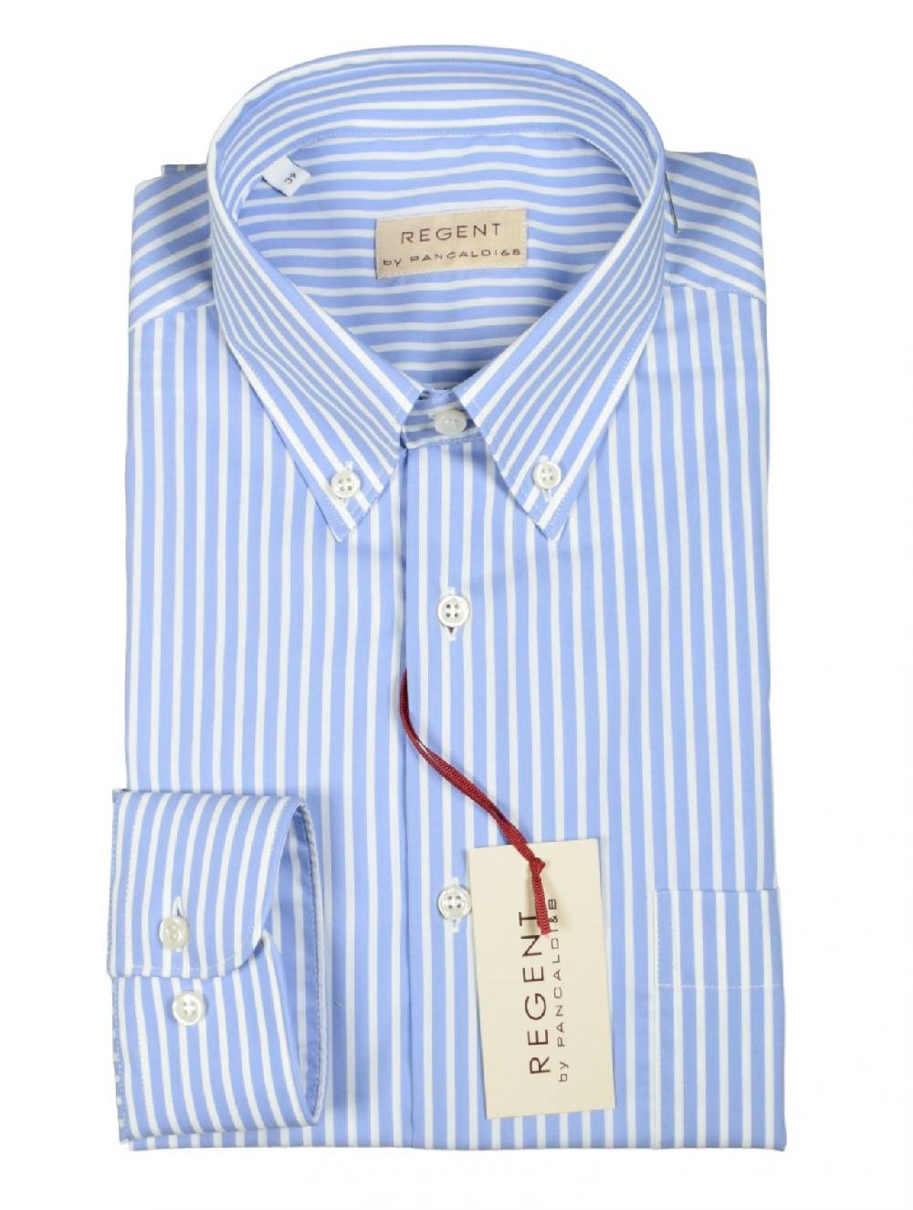 Regent by Pancaldi Camicia pancaldi celeste a righe regular fit cotone stretch Enormi sconti