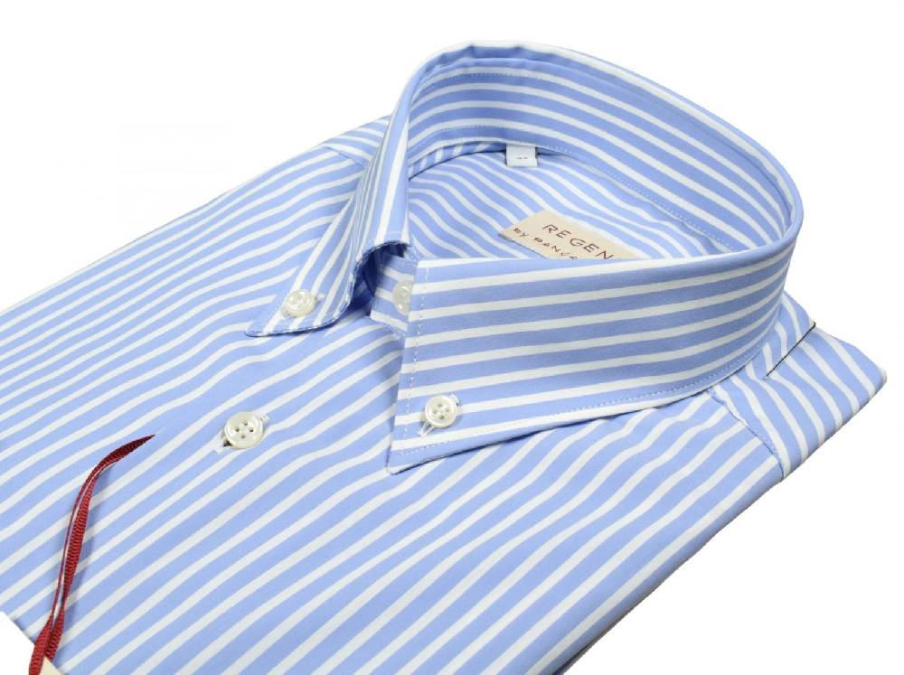 Regent by Pancaldi Camicia pancaldi celeste a righe regular fit cotone stretch Enormi sconti