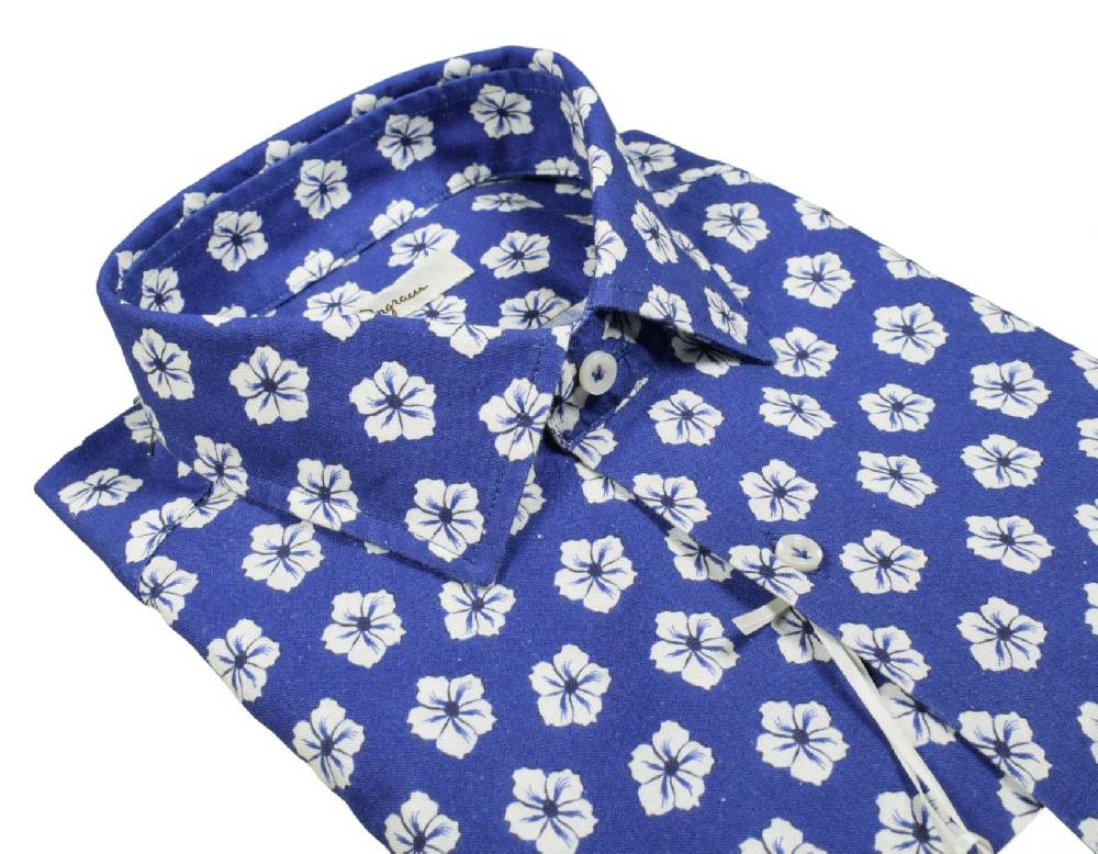Ingram Camicia ingram azzurra fantasia floreale cotone e lino slim fit 50% di sconto con spedizione gratuita