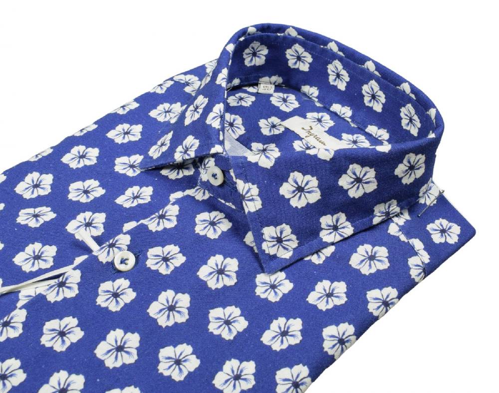 Ingram Camicia ingram azzurra fantasia floreale cotone e lino slim fit 50% di sconto con spedizione gratuita