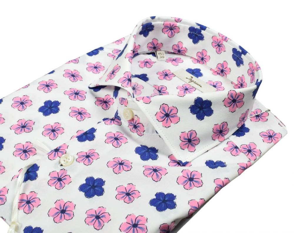 Ingram Camicia ingram fantasia floreale blu e rosa in puro cotone slim fit Trasporto libero internazionale