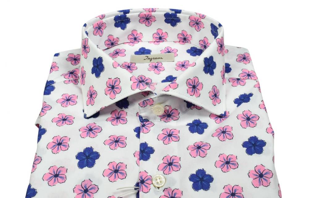 Ingram Camicia ingram fantasia floreale blu e rosa in puro cotone slim fit Trasporto libero internazionale