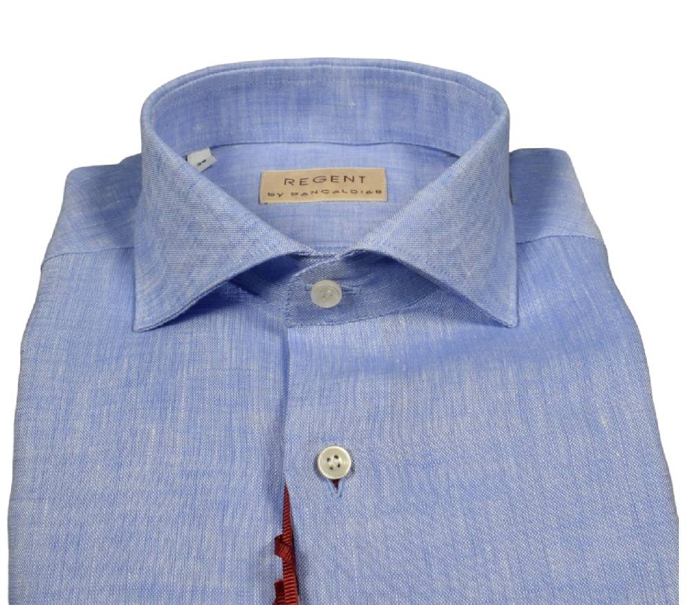 Regent by Pancaldi Camicia celeste pancaldi slim fit in puro lino collo alla francese Esporta salva