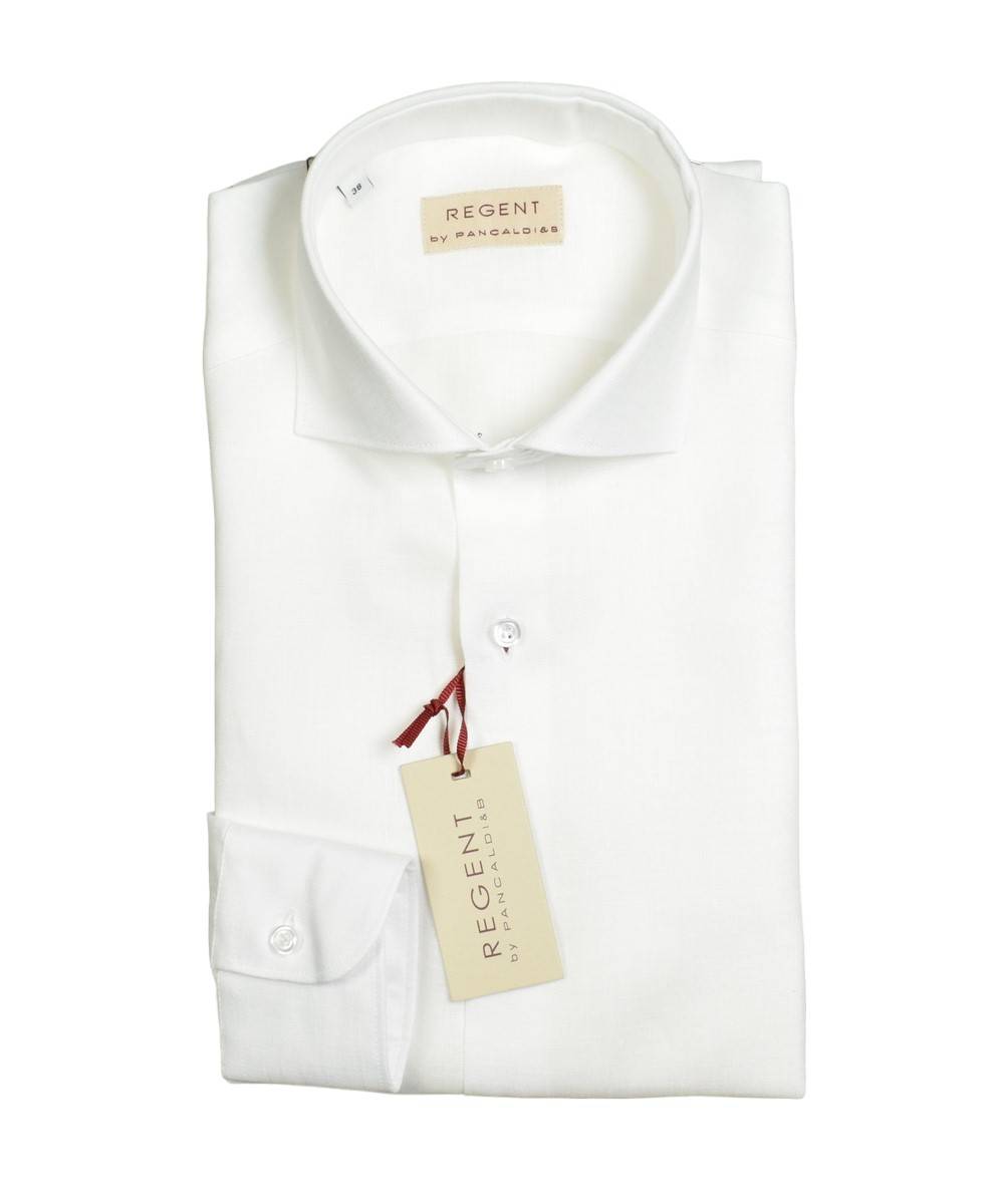 Regent by Pancaldi Camicia bianca pancaldi slim fit in puro lino collo alla francese Black Friday Prezzi
