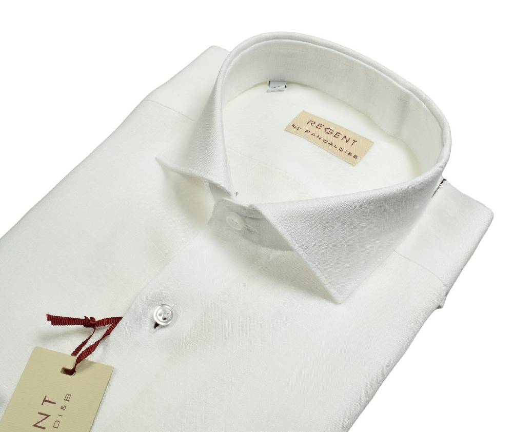 Regent by Pancaldi Camicia bianca pancaldi slim fit in puro lino collo alla francese Black Friday Prezzi