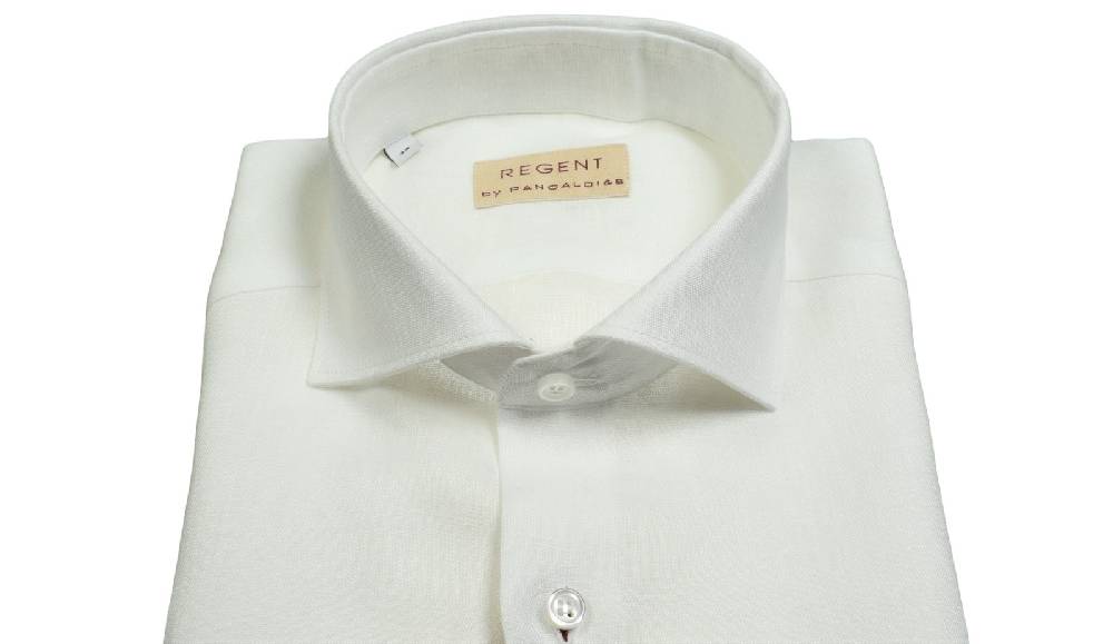 Regent by Pancaldi Camicia bianca pancaldi slim fit in puro lino collo alla francese Black Friday Prezzi