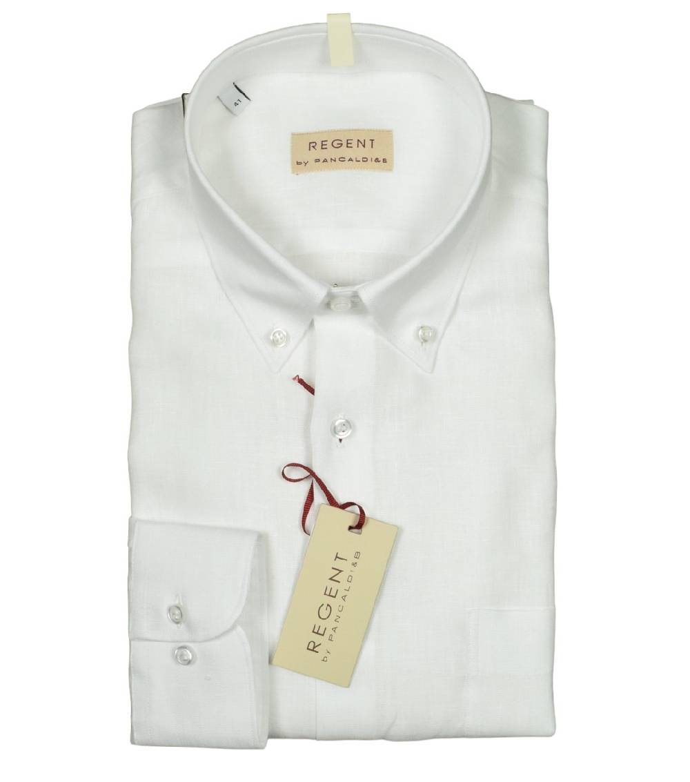 Regent by Pancaldi Camicia in puro lino bianca pancaldi regular fit In vendita