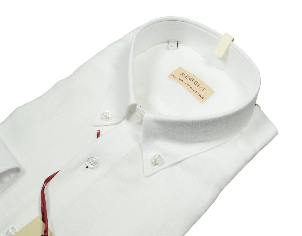 Regent by Pancaldi Camicia in puro lino bianca pancaldi regular fit In vendita