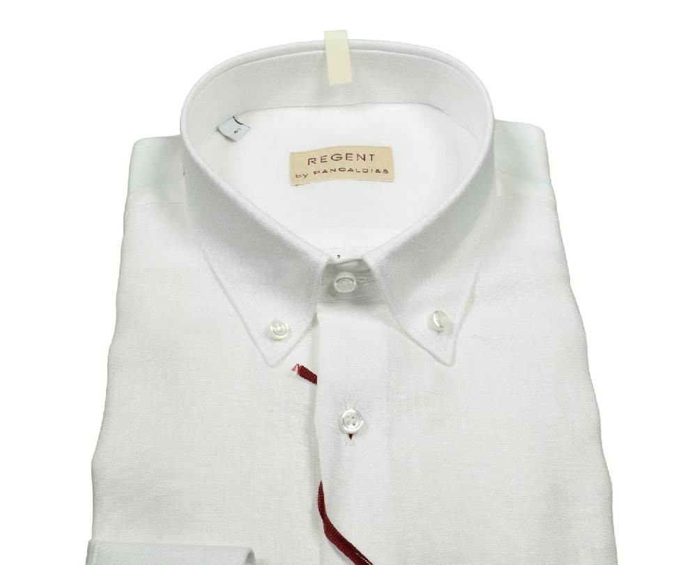 Regent by Pancaldi Camicia in puro lino bianca pancaldi regular fit In vendita