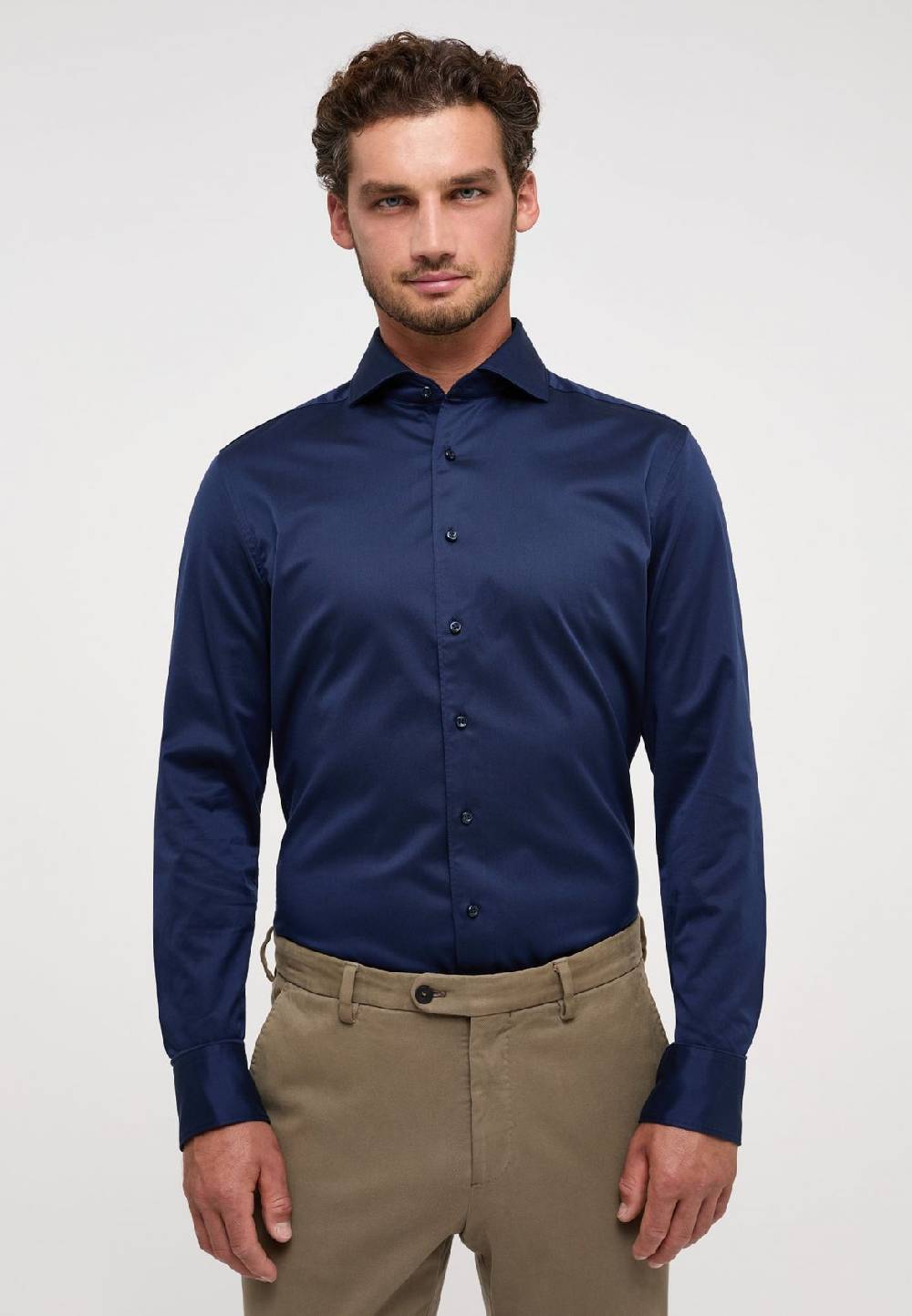 Eterna Camicia eterna slim fit blu scuro in cotone twill ritorto Vendita