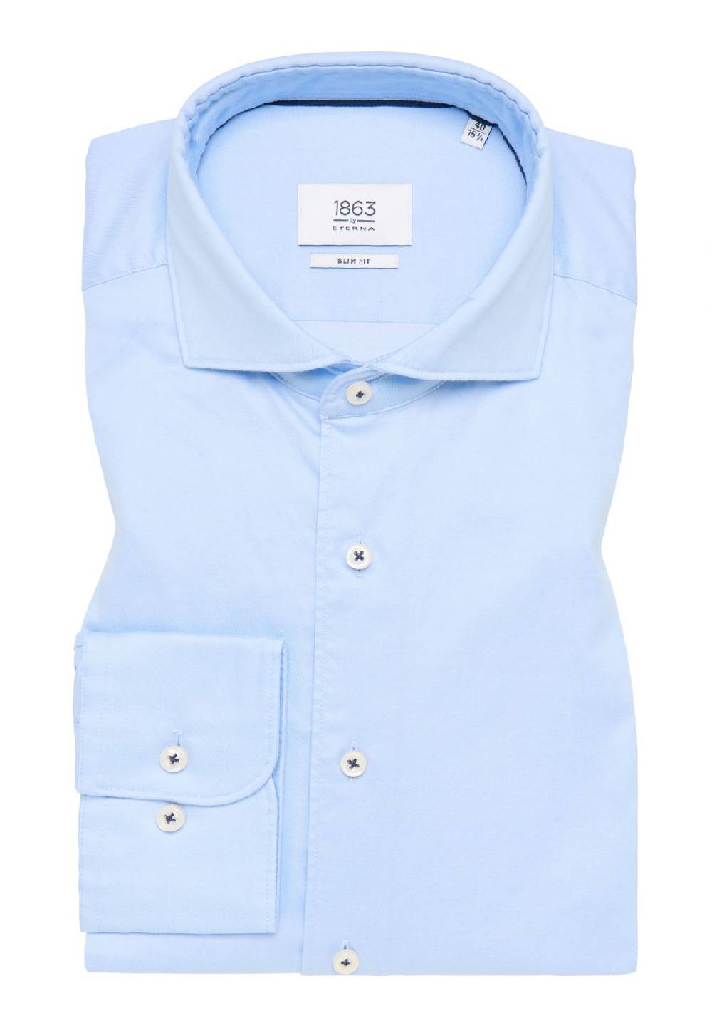 Eterna Camicia eterna slim fit celeste in cotone twill ritorto