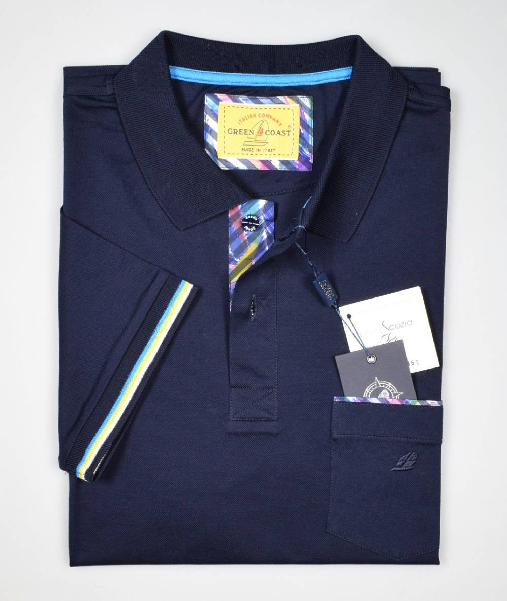 Green Coast Polo green coast blu scuro con taschino in filo di scozia Convenienza