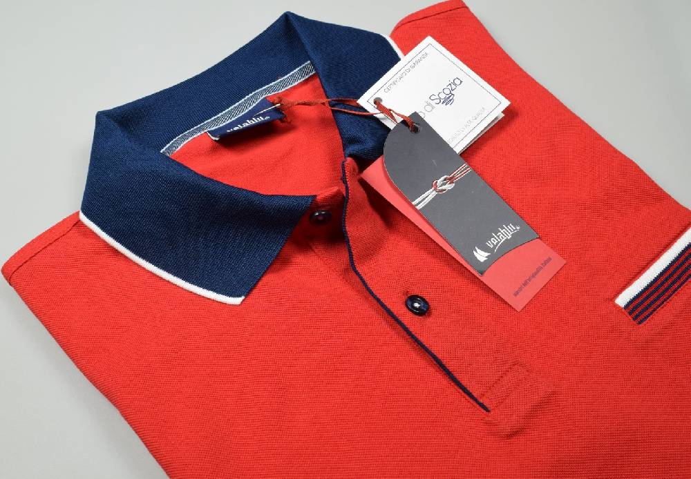 Vela Blu Polo vela blu in filo di scozia rossa modern fit Economico