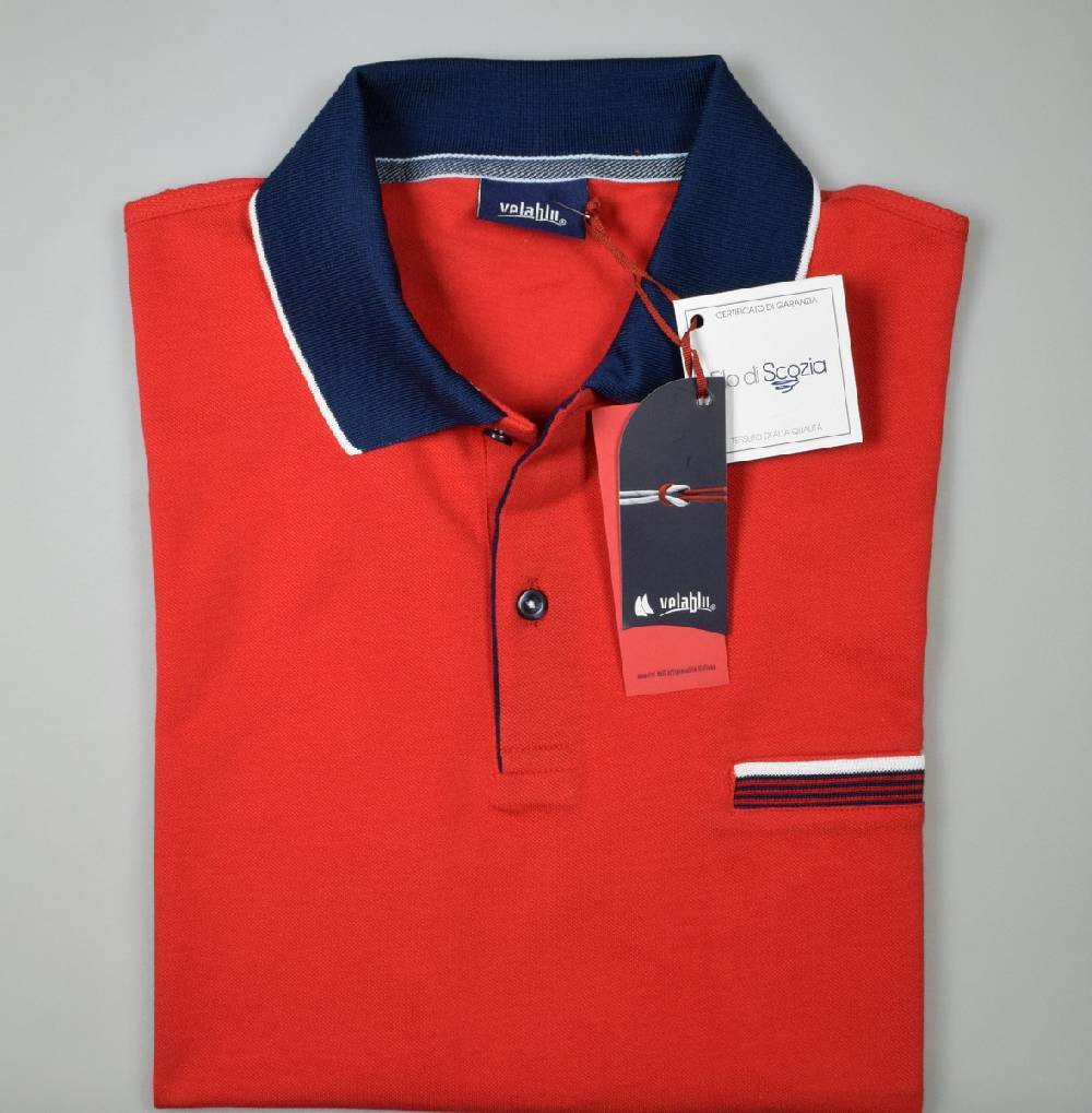 Vela Blu Polo vela blu in filo di scozia rossa modern fit Economico