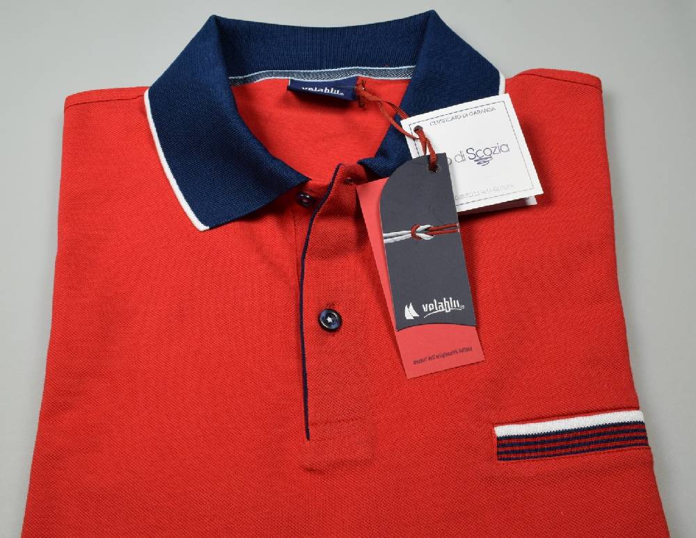 Vela Blu Polo vela blu in filo di scozia rossa modern fit Economico