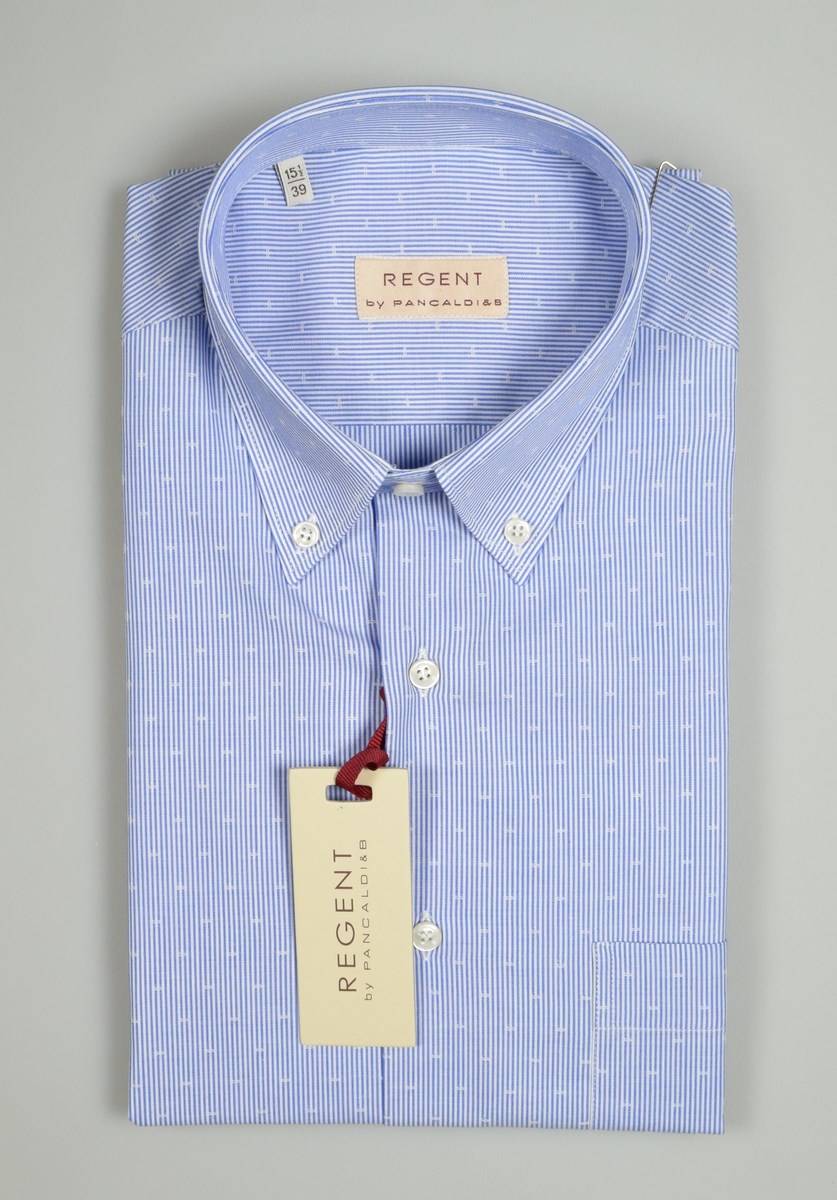 Regent by Pancaldi Camicia mezza manica pancaldi regular fit a righe azzurro Saldi Di Fabbrica