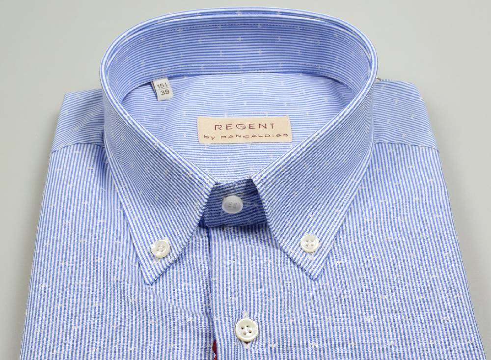 Regent by Pancaldi Camicia mezza manica pancaldi regular fit a righe azzurro Saldi Di Fabbrica